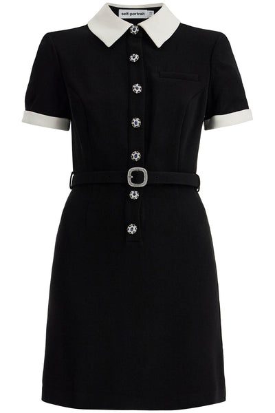 crepe mini dress with belt AW24 007S B BLACK