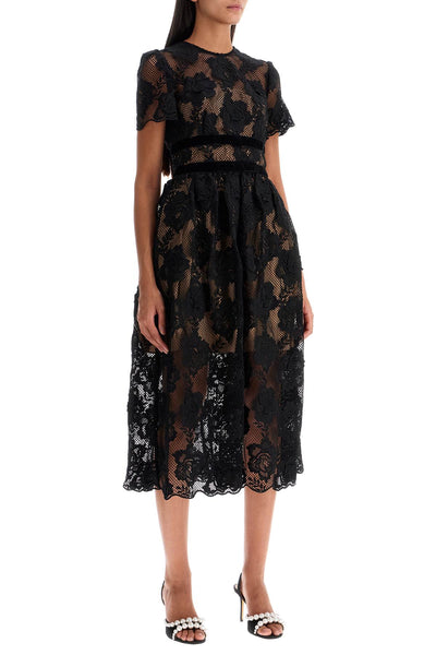 midi lace dress with bows AW24 017M B BLACK