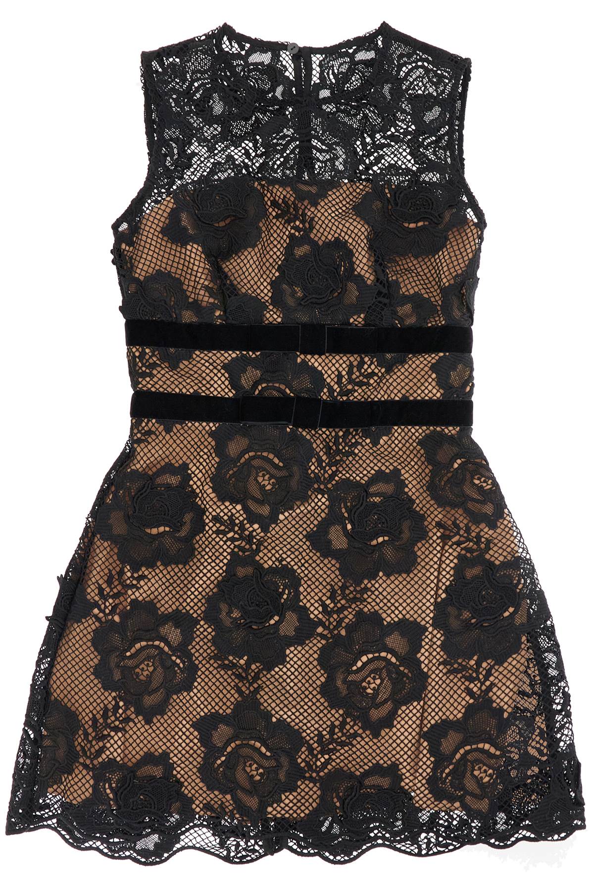 lace mini dress with bows AW24 017S B BLACK