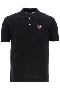 polo unisex in cotone nero con logo cuore rosso AX T006 051 BLACK