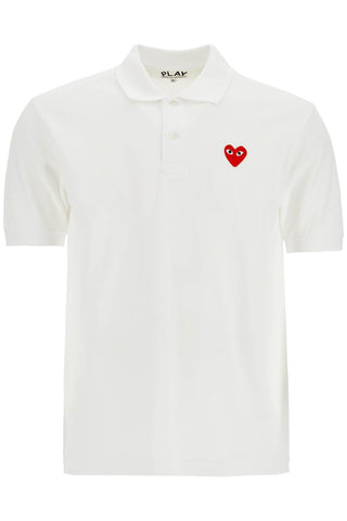 polo bianco in cotone con logo cuore rosso AX T006 051 WHITE