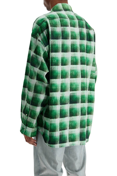 green checkered cotton flannel shirt BB0615 GREEN