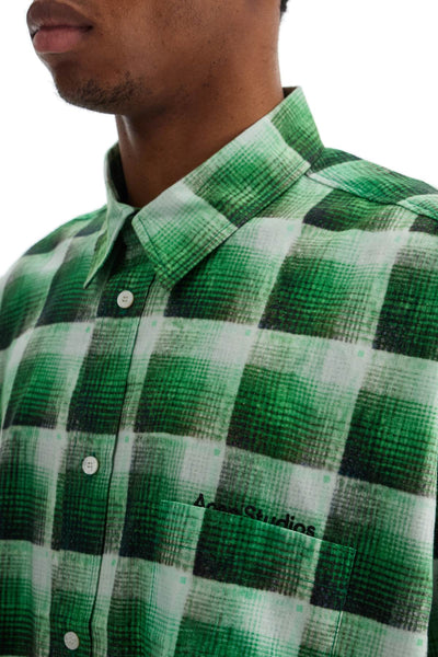 green checkered cotton flannel shirt BB0615 GREEN