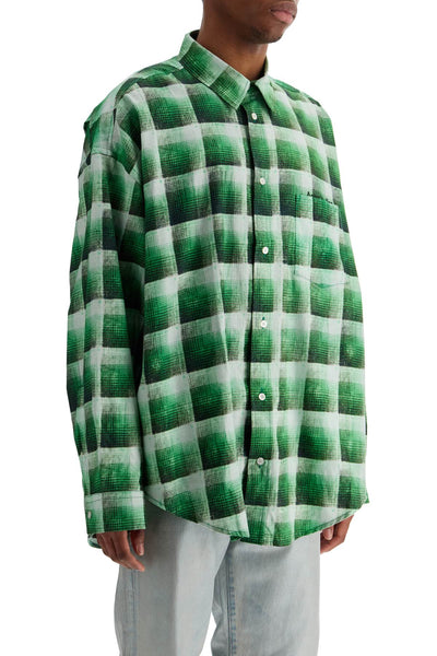 green checkered cotton flannel shirt BB0615 GREEN