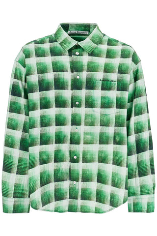 green checkered cotton flannel shirt BB0615 GREEN