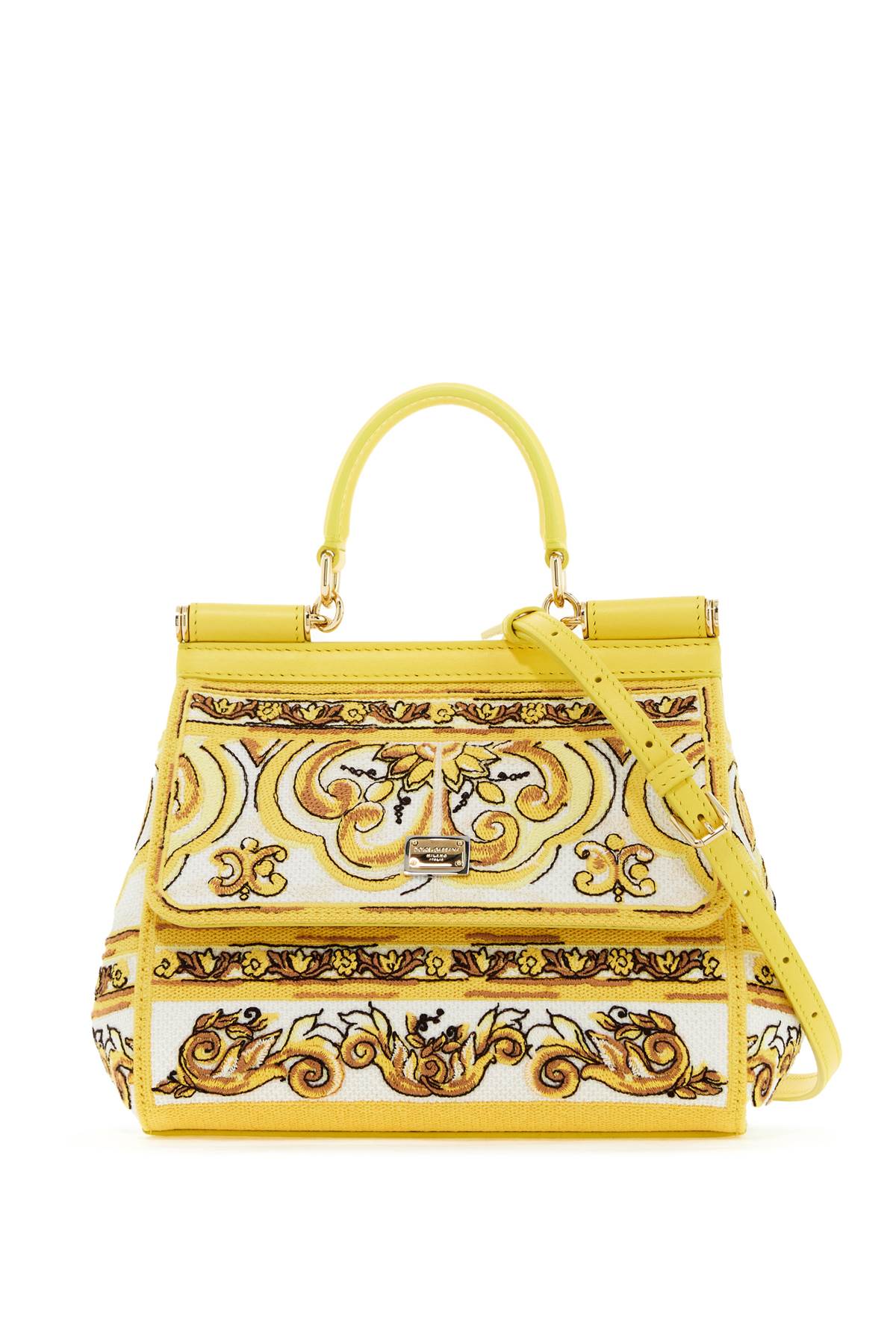 medium sicily handbag with maiolica embroidery BB6003 AW050 AZULEJOS GIALLO