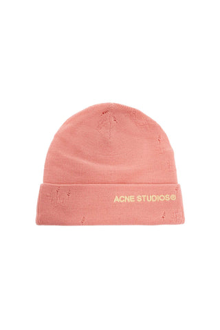 distressed wool beanie hat in C40359 PINK