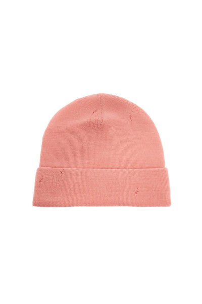 distressed wool beanie hat in C40359 PINK