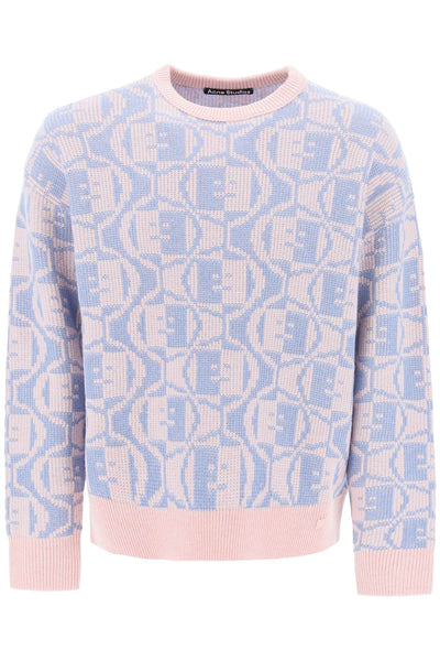 crewneck jacquard face C60081 FADED PINK MELANGE LIGHT BLUE