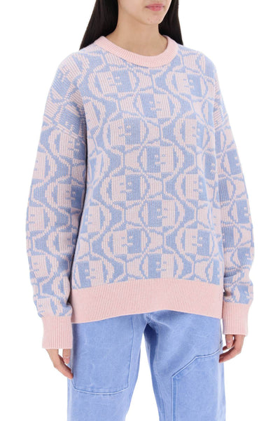 crewneck jacquard face C60081 FADED PINK MELANGE LIGHT BLUE