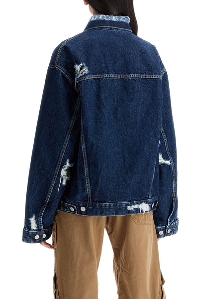 "oversized destroyed denim jacket C90180 MID BLUE