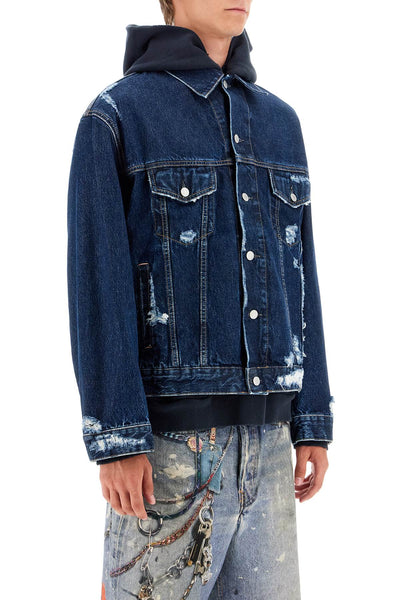 "oversized destroyed denim jacket C90180 MID BLUE