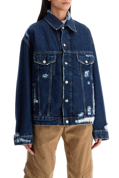 "oversized destroyed denim jacket C90180 MID BLUE