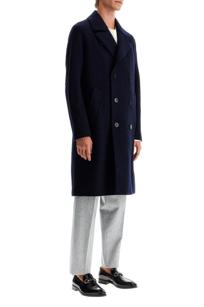 double-breasted wool coat in boiled C9127MLC NAVY BLUE