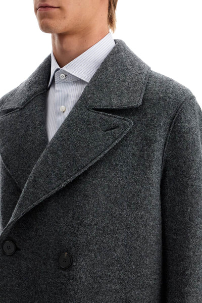 double-breasted wool coat in boiled C9127MLC MIDDLE GREY