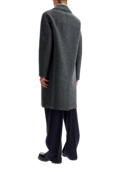 double-breasted wool coat in boiled C9127MLC MIDDLE GREY