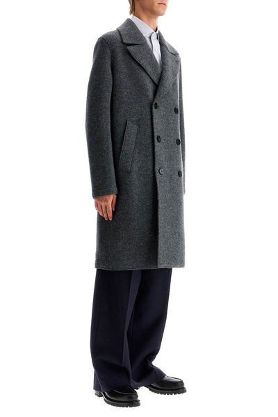 double-breasted wool coat in boiled C9127MLC MIDDLE GREY