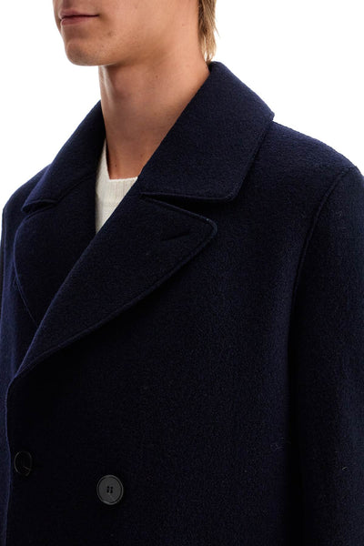 double-breasted wool coat in boiled C9127MLC NAVY BLUE