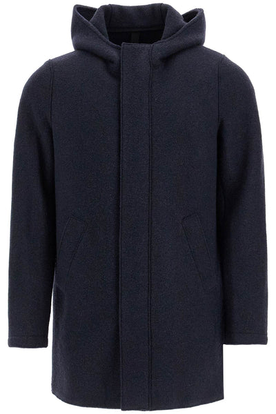 Hooded wool coat in boiled wool c9138mlc navy blue | Italystation.com