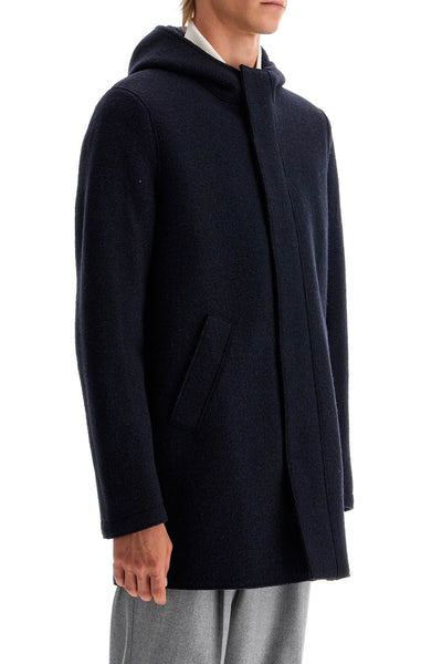 hooded wool coat in boiled wool C9138MLC NAVY BLUE