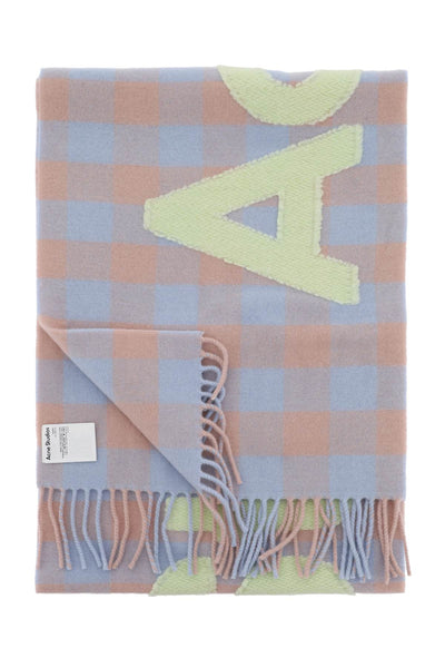 checked scarf with logo pattern CA0262 CAMEL BEIGE ACID GREEN