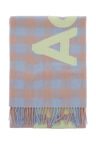 checked scarf with logo pattern CA0262 CAMEL BEIGE ACID GREEN