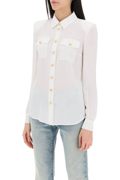 silk shirt with padded shoulders DF1HS050SD42 WHITE