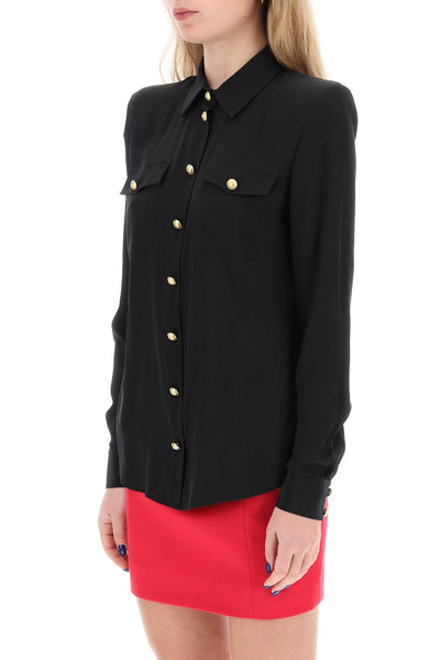 silk shirt with padded shoulders DF1HS050SD42 BLACK
