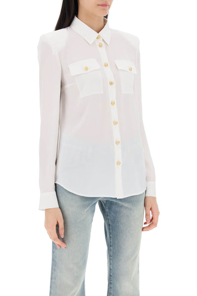 silk shirt with padded shoulders DF1HS050SD42 WHITE