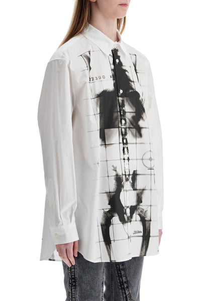 white cotton shirt with skeleton print front and back CH089I C572 WHITE/BLACK