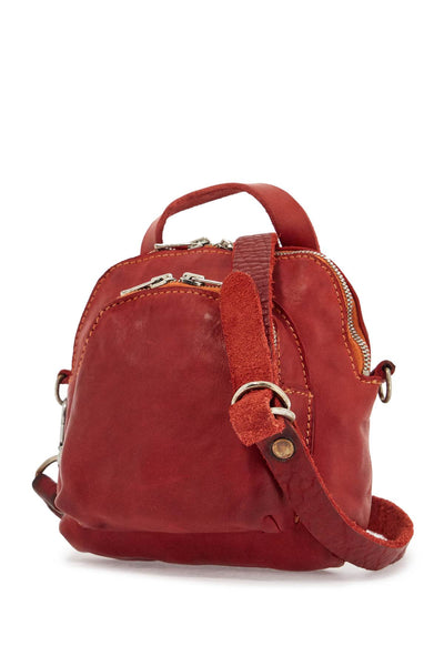 mini red leather backpack handcrafted with adjustable shoulder strap and front pockets DBP05MINI RED