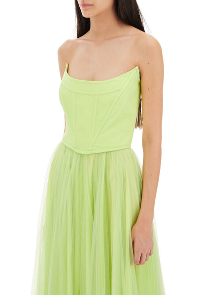 long bustier dress with shaped neckline DCW441 TU PISTACCHIO