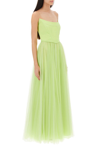 long bustier dress with shaped neckline DCW441 TU PISTACCHIO