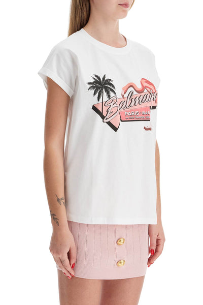 flamingo print t-shirt DF1EF010GD83 WHITE/MULTICO