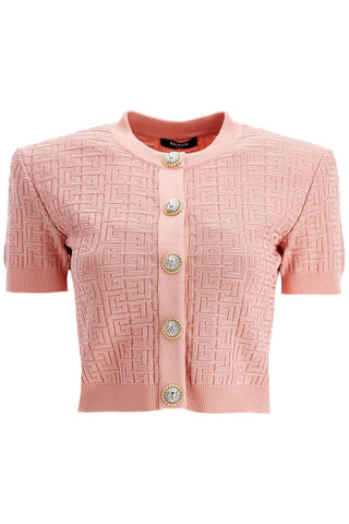 short sleeve monogram cardigan DF1SB215KG96 SALMON/ SILVER