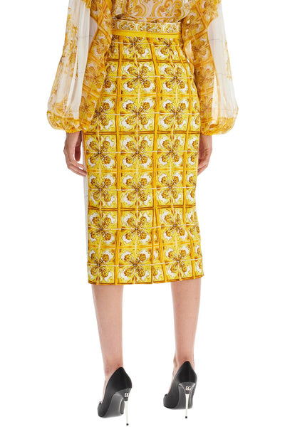 "stretch silk skirt with maiolica F4CVPT HPABW MIX MAIOLICA GIALLO