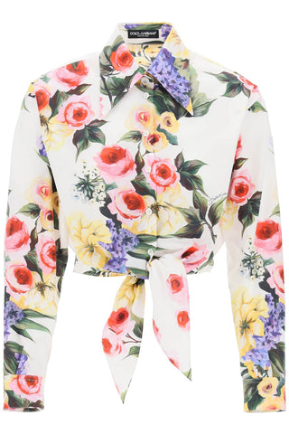 Dolce &amp; Gabbana 玫瑰花園短版襯衫 F5R73T HS5Q1 GIARDINO FDO BIANCO