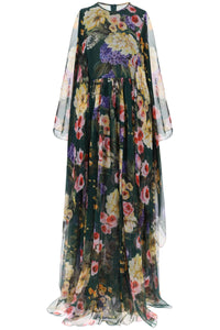 chiffon maxi dress with garden print F6ADQT IS1SL GIARDINO FDO VERDE
