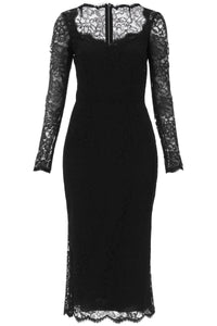 Dolce & gabbana midi dress in floral chantilly lace F6AQGT HLUAH NERO