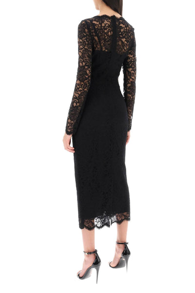 Dolce & gabbana midi dress in floral chantilly lace F6AQGT HLUAH NERO