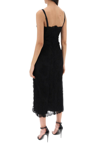 midi lace dress with slit F6JAOT HLMO7 NERO