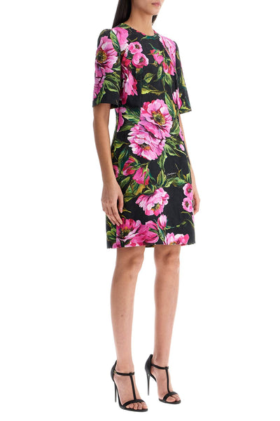 black floral cotton dress with peonies F6TMJT FSFN9 PEONIE FUXIA F.NERO