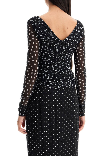 polka dot draped top with F7AB5T FSRP2 POIS BIANCO FDO.NERO