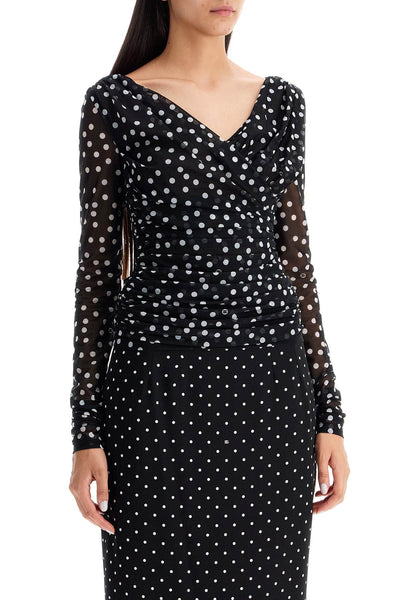 polka dot draped top with F7AB5T FSRP2 POIS BIANCO FDO.NERO