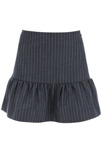 pinstriped mini skirt with flounce hem F8673 GRAY PINSTRIPE