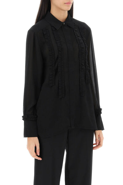 ruffled chiffon shirt F8741 BLACK