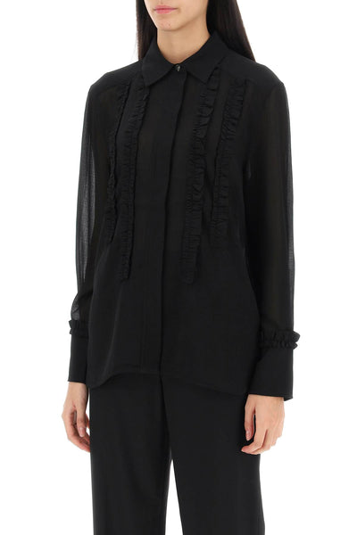 ruffled chiffon shirt F8741 BLACK