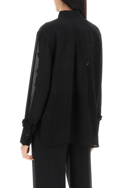 ruffled chiffon shirt F8741 BLACK