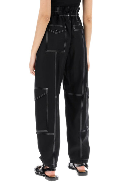 light slub pants F8807 BLACK