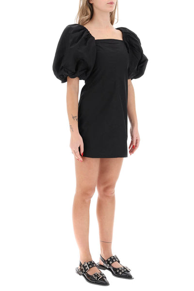 mini dress with balloon sleeves F8827 BLACK